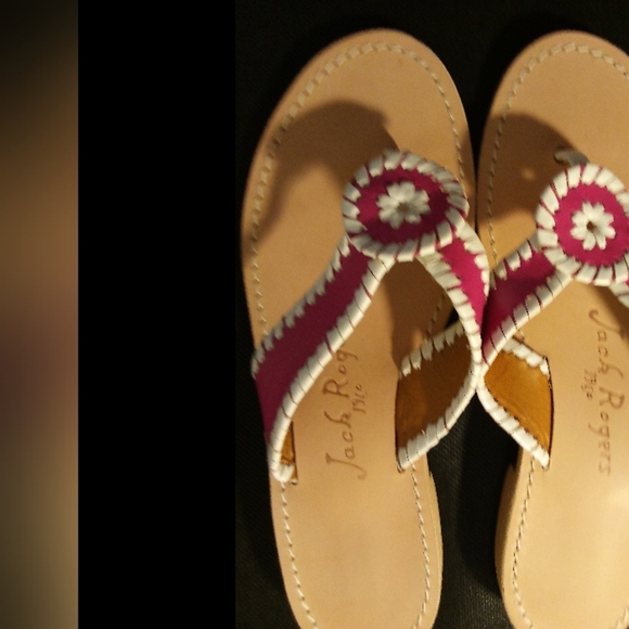 Jack Rogers - # 1 NWT, Pink & White Leather Thong Style Sandals, Size 7 M, - Picture 6 of 12